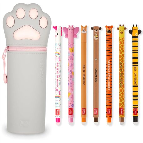 LEGAMI - Lot de 7 stylos gel effaçables + trousse 2 en 1 – avec encre effaçable thermosensible