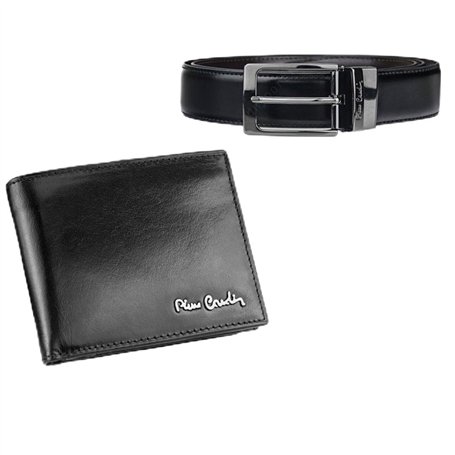 Pierre Cardin Coffret cadeau ensemble de ceinture et portefeuille en cuir véritable (NOIR 8808