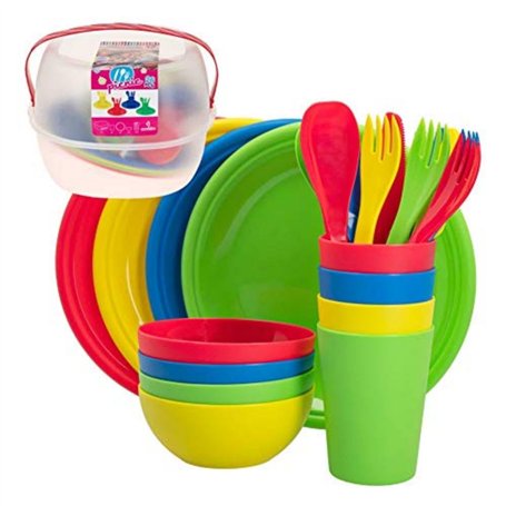 AKTIVE Set Picnic Camping pour 4 Personnes Plateau Repas avec Poignée Couverts de Camping