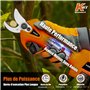 Kebtek Sécateur électrique Sans Fil Léger avec 2 Batteries- Diamètre de Coupe de 25 mm - Moteur Brushless 16.8V - Sécateur à b