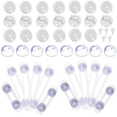 Kits Sécurité de Bébé Enfants – Caches Prises Électrique pour Enfant Sécurité (20 caches+5 clés)+10 Protection Coin Table Enfant