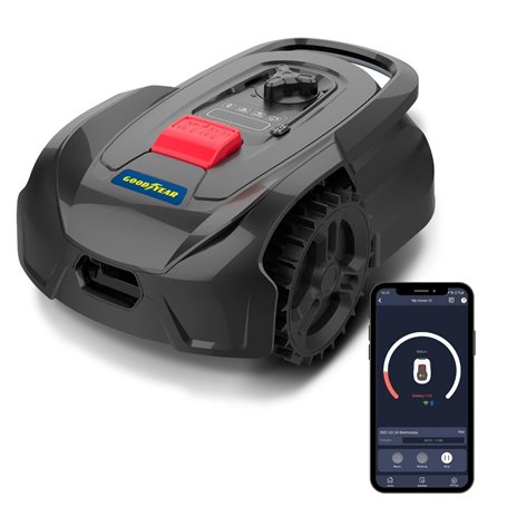 GOODYEAR - Robot Tondeuse à Gazon Connecté Silencieux - Tonte Jardin 500m2 Cable Périphérique 300m + Station de Charge - Contrôl