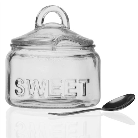 MGE - Bocal pour Produits Alimentaires - Sucrier/Salière en et Verre avec Couvercle et Cuillère - Récipient pour Aliments ou Épi