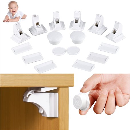 Sécurité Bébé placard Bloque Porte - Sécurité Enfant Tiroir Verrous Magnétique Cabinet de sécurité (6 serrures + 2 Clés) SENDIS