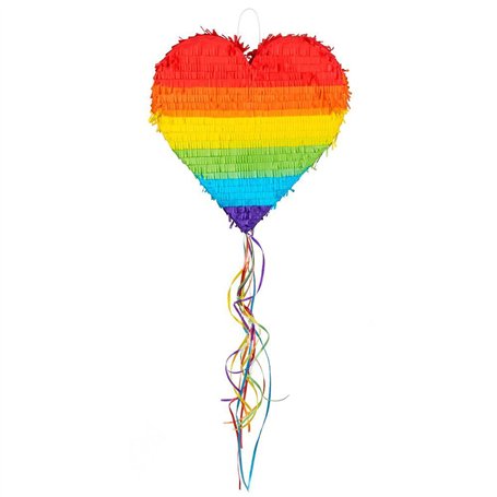 Boland 30965 - Piñata à tirer en forme de cœur arc-en-ciel - Dimensions : 37 x 36 x 7