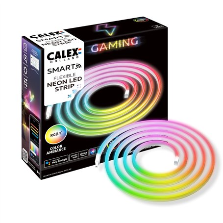 CALEX Smart Gaming - Ruban LED Gaming Neon Flex - Compatible Razer Chroma - Smart Home - Synchronisation RGBIC pour PC - Fixatio