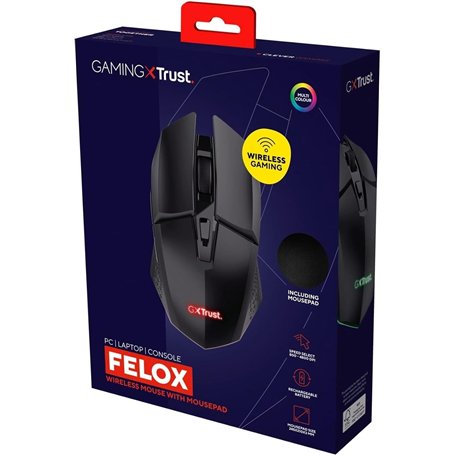 Trust Gaming GXT 112 Felox Souris Gamer sans Fil Rechargeable et Tapis de Souris