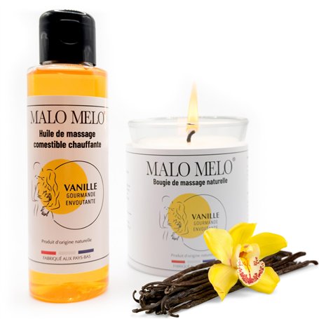 Duo massage sensuel I Huile de massage comestible érotique sexuelle lubrifiante & Bougie de massage sensuelle gourmande I Vanill