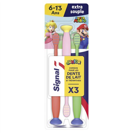 Signal Brosse à Dents Mario Junior 6-13 Ans Extra-Souple x3