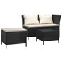 Salon de jardin 3 pcs avec coussins Noir Résine tressée