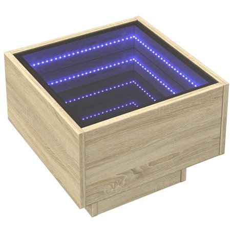 vidaXL Table d'appoint avec miroir LED Infinity – Table basse moderne en chêne Sonoma avec lumières RVB et bois d'ingénierie – 4