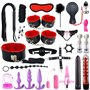 26 Piece Couple Boňdage Set Happy Game Accessories Deluxe Plush Sport Set (Black and Red)