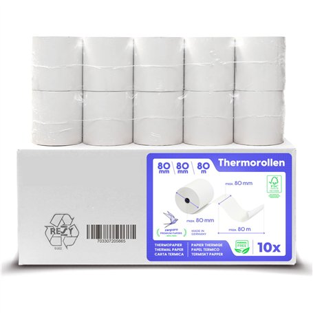 SWIPARO - Rouleaux thermiques 80mm x 80m x 12mm – Bobine papier thermique pour caisse enregistreuse avec imprimante de ticket -