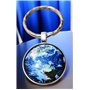 Promotech Porte-clés Terre - Sphère de terre plat en résine époxy et métal - Pendentif globe terrestre décoratif pour enfants et