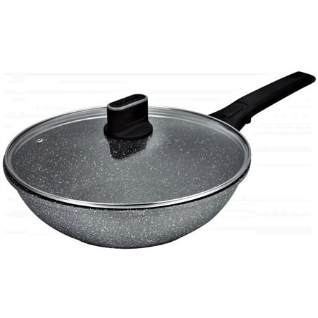GREBLON poêles Wok façon Pierre avec couvercle de Haute qualités Anti-Adhérente Compatible Tous Feux 100% Induction adapté au Fo