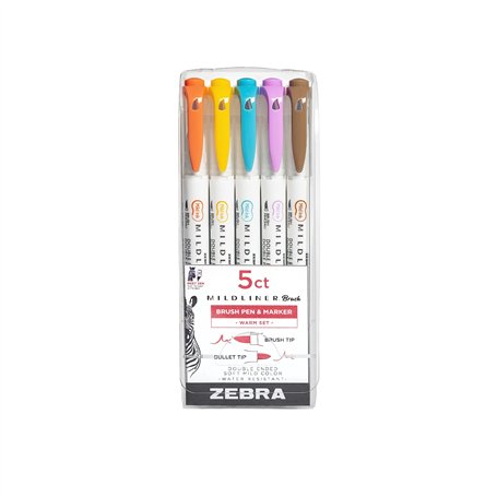Zebra Mildliner Double Ended Brush Pen & Marker 5/Pkg-Warm