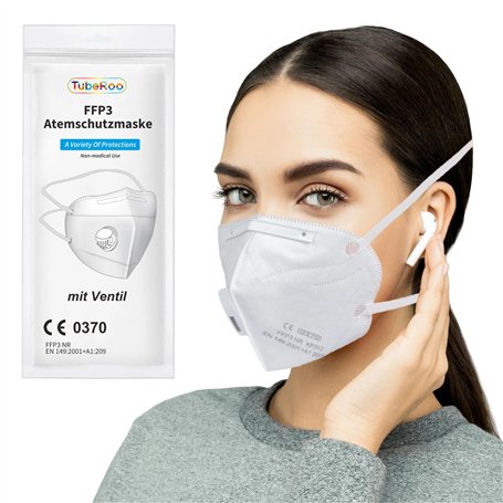 TubeRoo Lot de 10 masques FFP3 avec valve - Expédition depuis l'Allemagne - Bandeau/boucles d'oreilles - Masque respiratoire