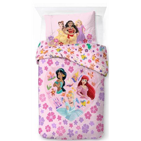 Jay Franco Disney Princesses Floral 100% Coton Parure de Lit Simple - Inclus Taie d'oreiller 50 x 70 cm