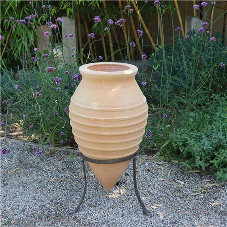 Grand pot de fleurs en terre cuite avec support en métal - Résistant au gel - 60 cm - Fabriqué à la main et résistant au gel - I