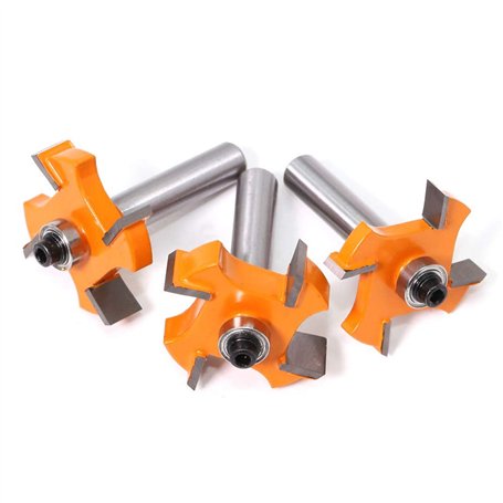 Gasea 3pcs 8mm 4-Lame Fraise à Bois T-Forme Fraise de Rainure Set Coupe Outil de Travail du Bois Orange Lame Hauteur:6mm