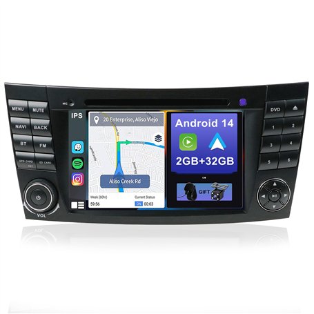 YUNTX Android 14 Radio avec Navigation pour Mercedes-Benz W211 E-Class/CLS Class W219: [Intégré CarPlay/Android Auto/GPS] -IPS 2