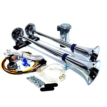 YIYDA Klaxon pneumatique 12V Klaxon de voiture argent 165db Support de bande de Klaxon de camion Corne de trompette à double tub