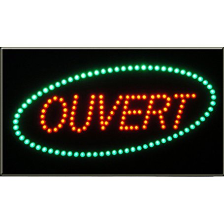 Enseigne lumineuse à LED Ouvert rouge/vert 60x30x2.5cm