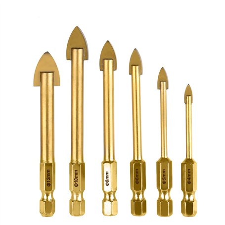 TIMESETL 6 pcs Perceuse à Verre Hexagonale Till Foret avec revêtement en Titane Céramique Foret 4mm / 5mm / 6mm / 8mm / 10mm / 1