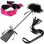 SM Bondage Flogger Fouet en cuir érotique Fétiche Masque pour les yeux avec plumes Tickler Cuir main fessée paddle jouets sexuel