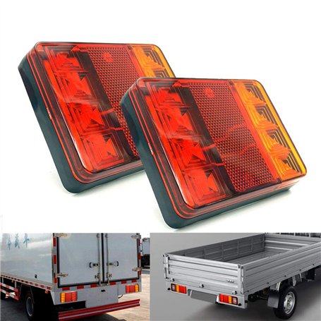 PolarLander 2PCS Imperméable 8 LED Feux arrière Rouge Jaune arrière arrière DC 12V pour Camion de remorque Bateau de Voiture Sty