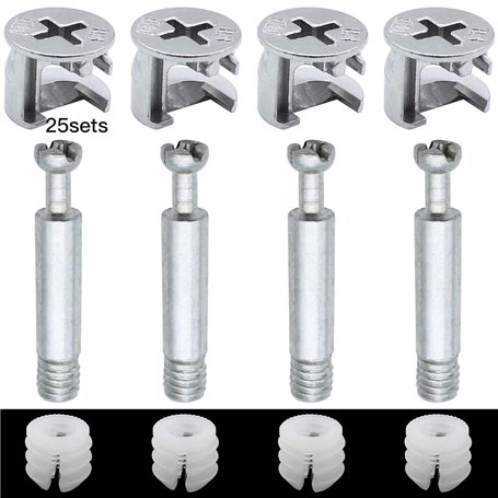 DXLing 25 Ensembles Meubles Connecteur Raccords de Came Connexion Raccords de Came Ø14.5mm Goujons à Visser Écrous Pré-insérés p