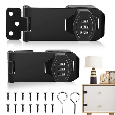 Lot de 2 verrous de sécurité verrouillables avec code - Serrure à combinaison à 3 chiffres - Verrou de porte rotatif de 10