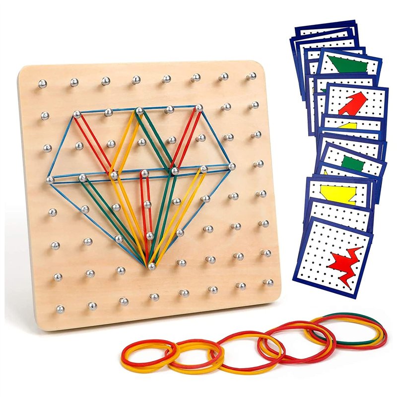 Jouet Montessori Géoboard En Bois Avec Cartes De Motifs Et Rubber Band 8x8 Epingles Pegboard Avec Bande De Caoutchouc Puzzle De Forme Inspire L Imagination Et La Creativite De L Enfant