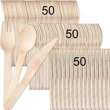 NEEDFULON 150 pièces ensemble de couverts jetables en bois écologiques biodégradables et compostables