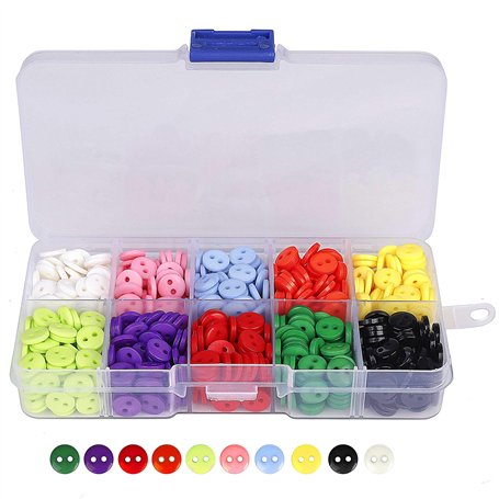 Bouton de Couture 9mm Rond Bouton en Résine avec Boîte en Rangement Plastique pour Couture Artisanat Scrapbooking et Bricolage O