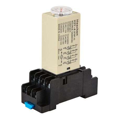 Heschen Relais temporisé H3Y-4 220 VAC 3 minutes 250 VAC 5 A 14 broches terminal 4PDT avec socle DYF14 35 mm rail DIN