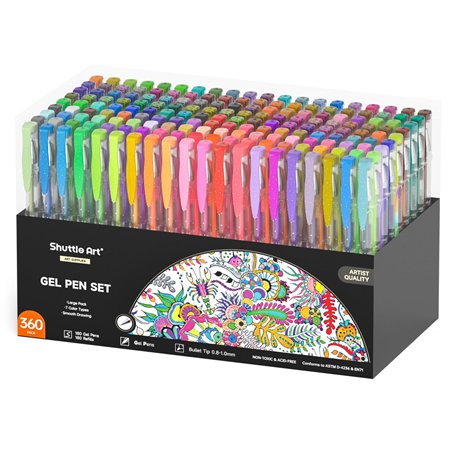 Shuttle Art lot de 360 marqueurs/stylos à encre gel 180 couleurs + 180 recharges de couleur