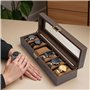 Lonian Bois massif montre Box, boîtier de montre pour homme 5 emplacements de rangement en bois Organiseur de boîtier de montre 