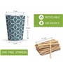 7 Oz 200 Gobelets en Carton avec Agitateurs en Bois