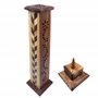 Brûleur d'encens en bois sculpté à la main en Inde Motif losanges 30 x 8 x 8 cm Poids 190 g Porte-encens en bois