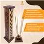 Brûleur d'encens en bois sculpté à la main en Inde Motif losanges 30 x 8 x 8 cm Poids 190 g Porte-encens en bois