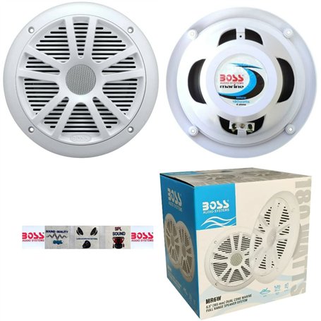 KIT Set for Boss Audio Systems MR6W 2 Double Cone Marine Speakers 6.5" 16.50 cm 90 Watt rms 180 Watt Max Waterproof White