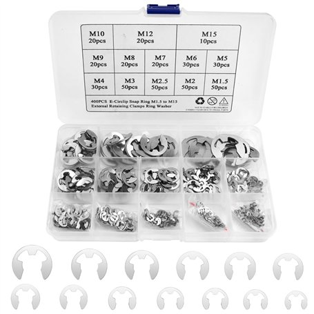 BGTXINGI 400pcs acier inoxydable n ° 13 e clip ring m1.5 à M15 Kit combiné de rondelles de bague de fixation externe