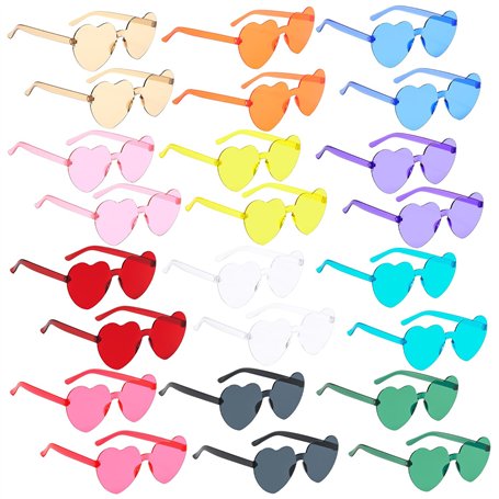WANDGU Lot de 24 paires de lunettes de soleil en forme de cœur - Couleurs fluo - 12 couleurs - En forme de cœur - Transparentes