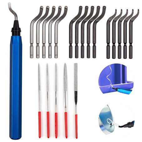 Outil d'ébavurage universel - 15 pièces de rechange et 5 limes diamantées - Poignée en métal - Outil d'ébavurage manuel - Pour i