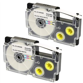 Prestige Cartridge 2x XR-9WE XR-9WE1 noir sur blanc 9mm x 8m Rubans Étiquettes compatibles avec Casio KL-60 KL-100 KL-120 KL-200