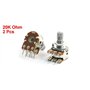 sourcingmap 2 pcs B20K 20K Ohm Réglable 8 mm Arbre PCB Monté Potentiomètre Linéaire Double