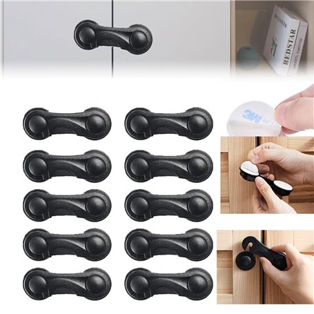 Lot de 10 verrous adhésifs en plastique pour armoires et tiroirs de réfrigérateur pour enfants et bébés - Pour meubles de cuisin