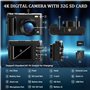 Appareil Photo Numérique 4K UHD Autofocus avec Carte 32G, Caméra de Vlogging 48 MP avec écran Rabattable à 180° et Lentille UV,
