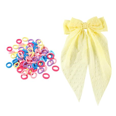 1 Morceau De Poils Jaunes À Nœud Et Des Anneaux De Cheveux Élastiques De 100 Pièces